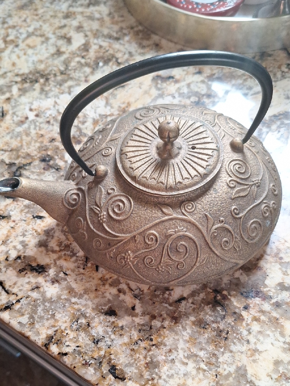 Teavana Bronze Floral Cast Iron Teapot with Black Handle And Infuser